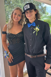 Misshow Sparkly Black Cold Shoulder Corset Tight Short Homecoming Dress/Mini Dress